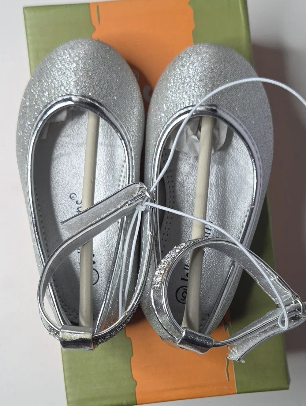 Jelly Beans Wacy Silver Glitter Ankle Strap Ballet Flats Toddler Size 5